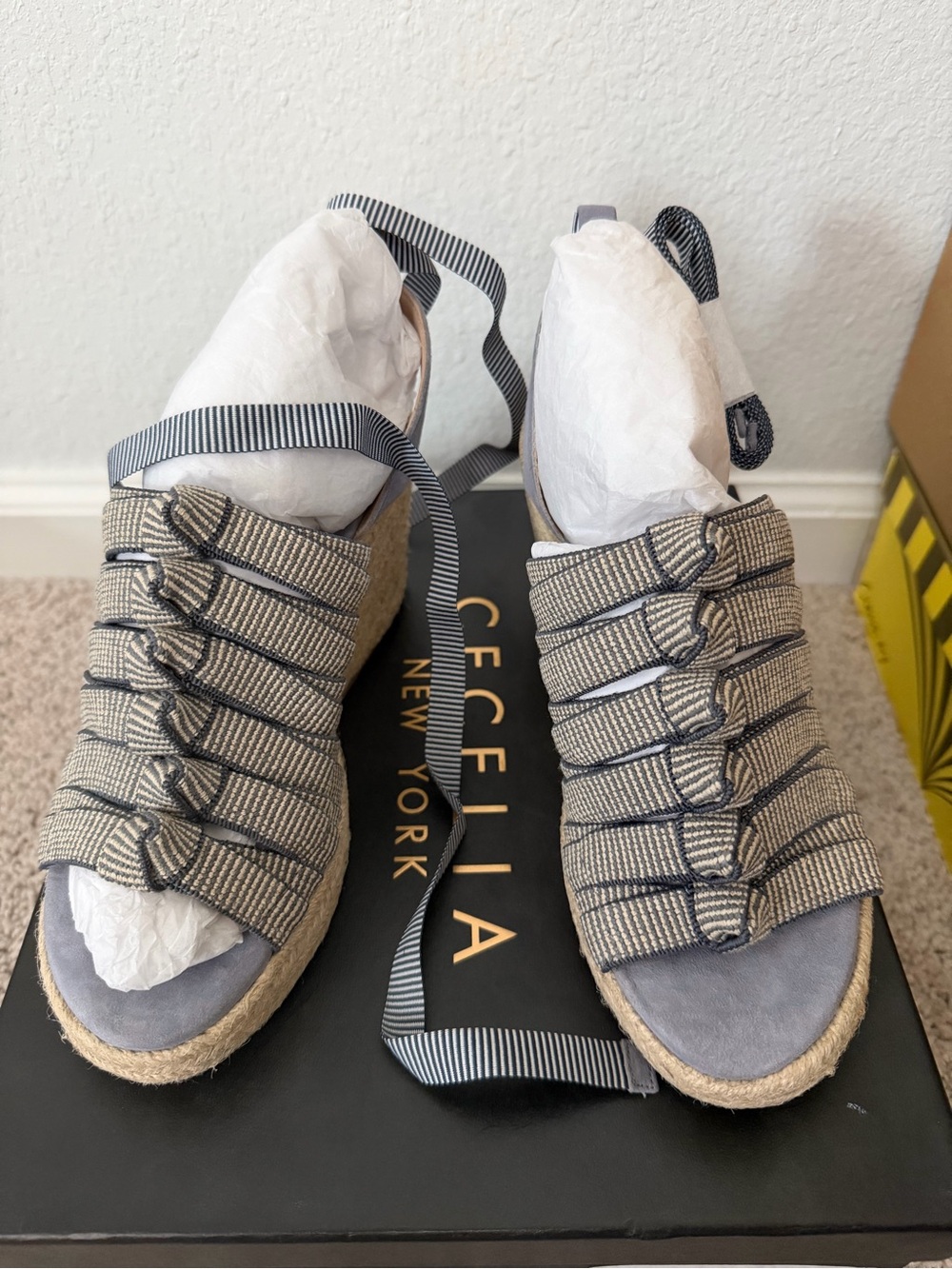 CECELIA NEW YORK Striped Espadrille Lace-Up Sandals - Gray/Tan